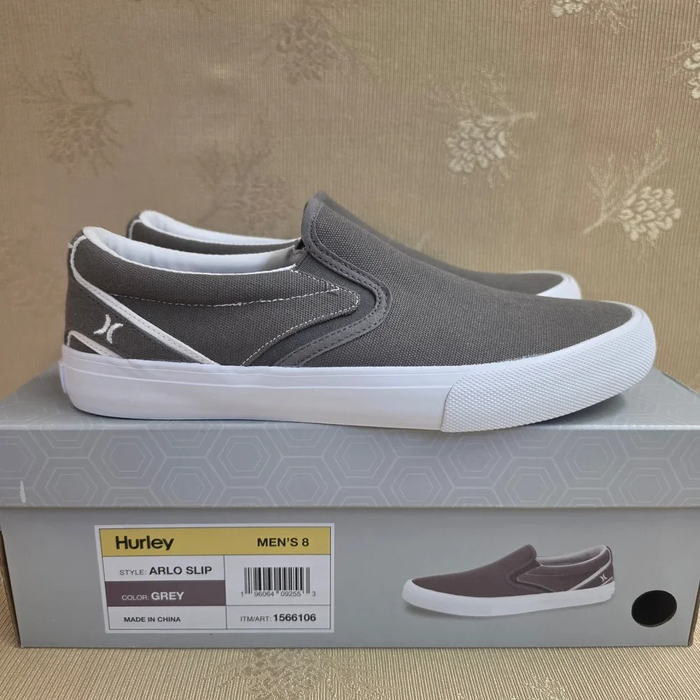 Hurley Arlo Slip Mens 8 Grey Canvas Low Top Casual Sneakers 1566106
